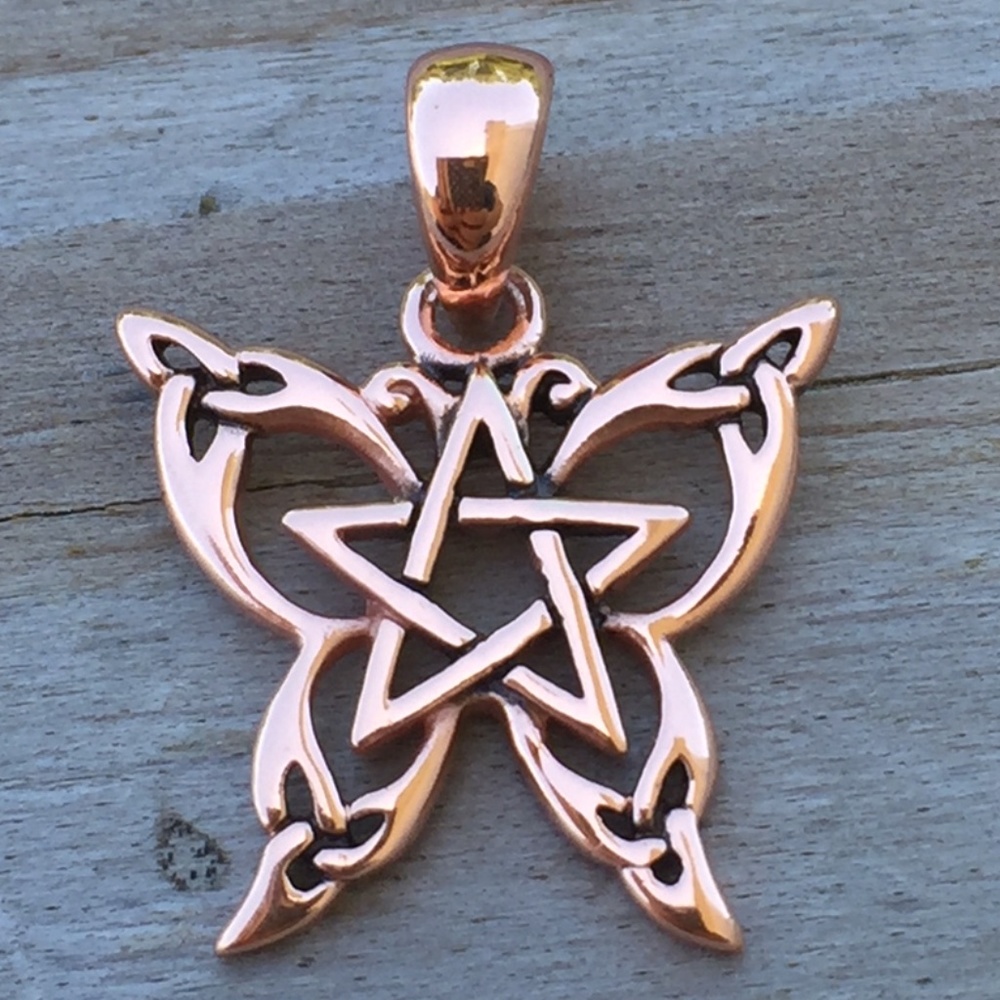 Small Celtic Butterfly Pentacle Pendant in Copper Dryad Design